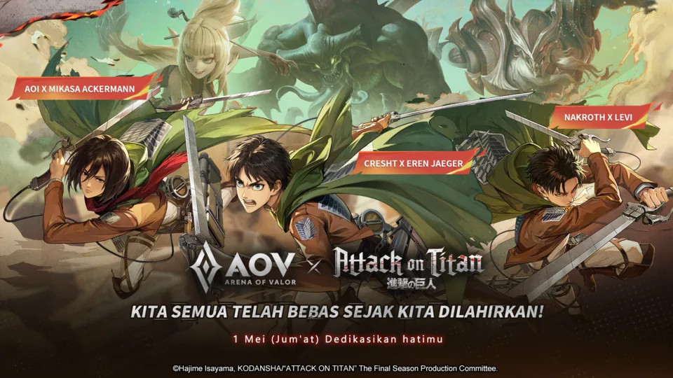 Arena of Valor Hadirkan Beast Titan di Battlefield, Kolaborasi Epik AOV x AoT Resmi Dimulai