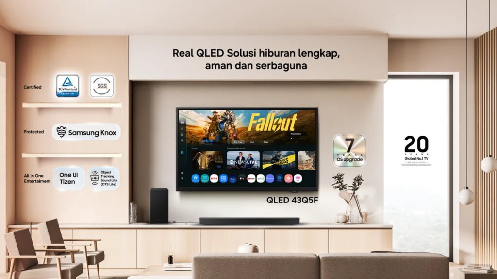 Samsung Rilis QLED Q5F 43 Inci, TV Terjangkau dengan Update OS 7 Tahun dan Fitur Lengkap