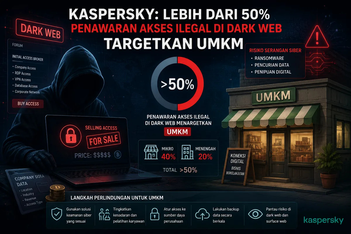 Kaspersky Ungkap Lebih dari 50 Persen Penawaran Akses Ilegal di Dark Web Targetkan UMKM