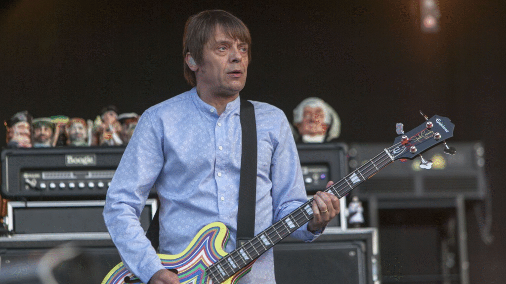 Mani performing with The Stone Roses in 2013. Pic: John Rahim/Shutterstock
